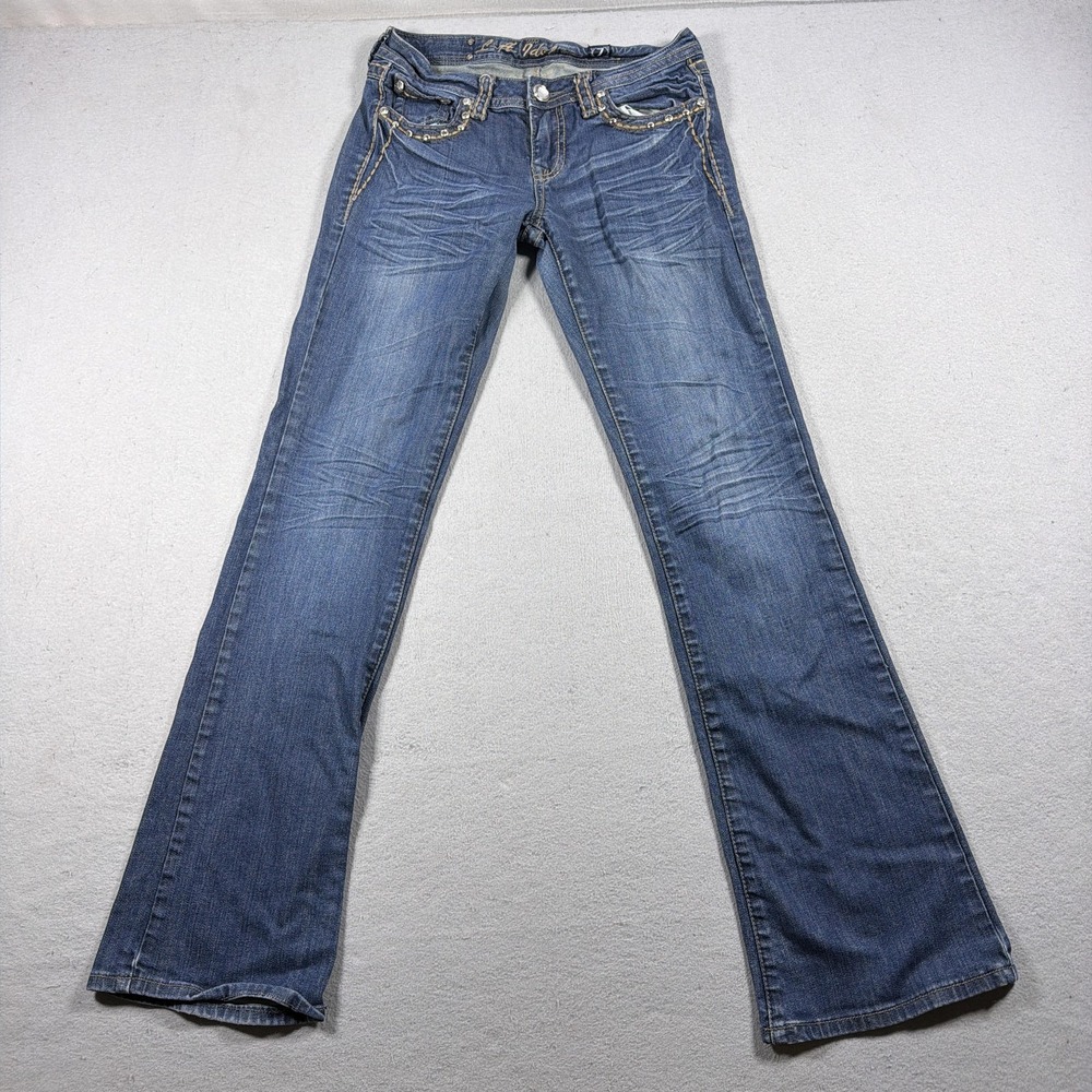 LA Idol USA Jeans Women 7 Bootcut Blue Rhinestone Low Rise Studded Denim Y2K
